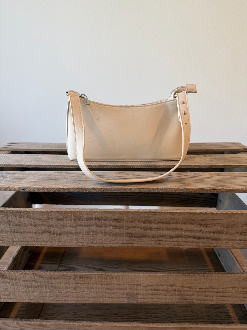 Cream Faux Leather Mini Shoulder Bag | Y2K Baguette Style